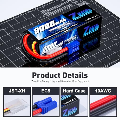 Zeee 11.1V Lipo Battery 3S 100C 8000mAh Hard Case Battery with EC5 Plug for 1/8 1/10 RC Car Model Truggy Buggy Team Associated(2 Pack) - Image 3