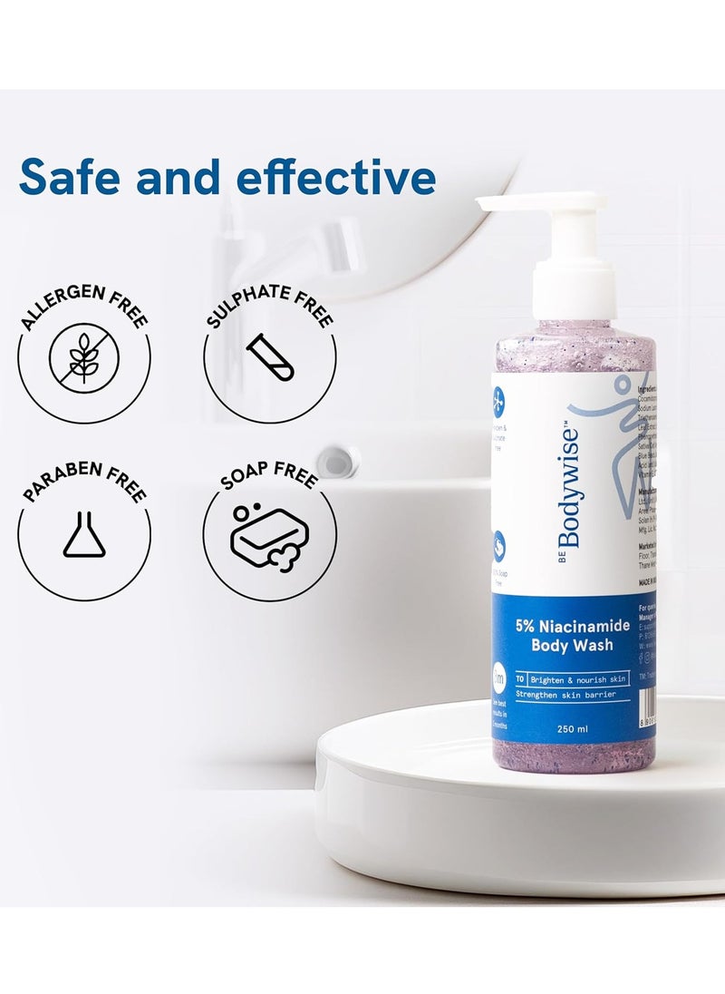 Be Bodywise - Be Bodywise 5% Niacinamide Brightening Body Wash | Hydrates & Deep Cleanses Skin | For Glowing & Hydrated Skin | With Aloe vera, Vitamin B3 & E | For All Skin Types | 250ml - Image 1