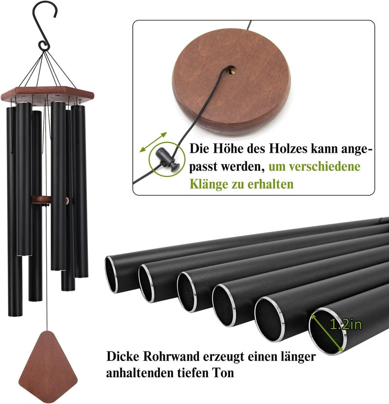 ASTARIN Wind Chimes for Outside Large Deep Tone, 44 Inch Black Memorial Windchimes, Outdoor Wind Chimes Gifts for Housewarming, Mother's Day, Christmas, Patio Garden Yard Decoration - Image 3
