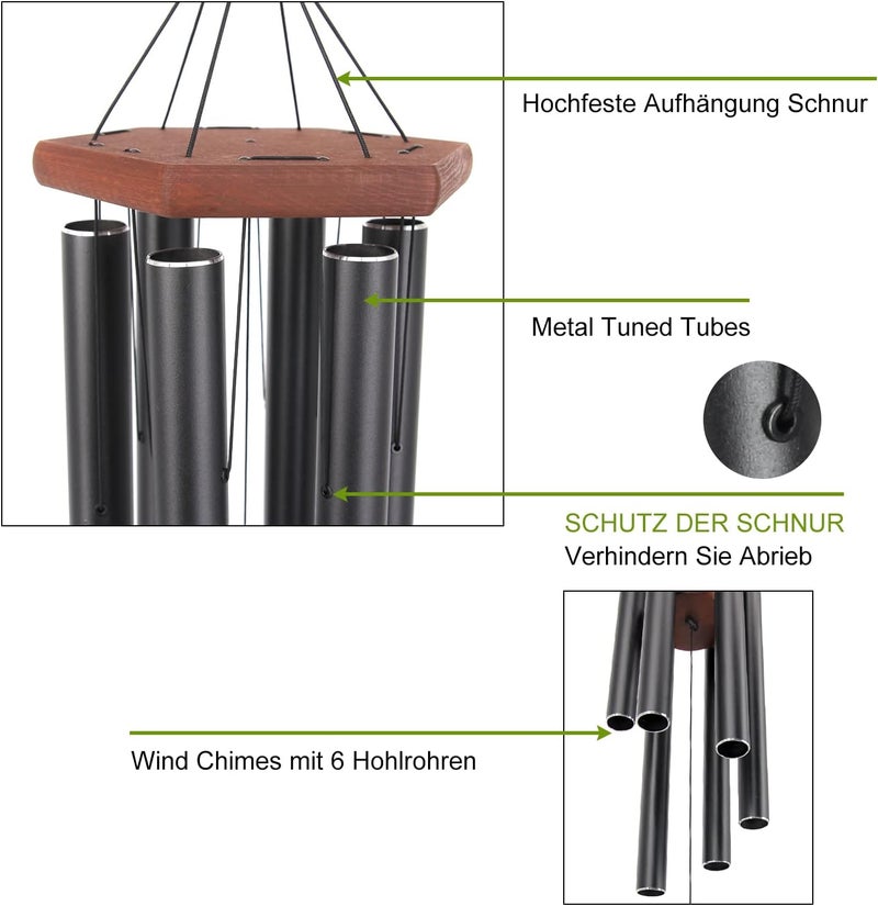 ASTARIN Wind Chimes for Outside Large Deep Tone, 44 Inch Black Memorial Windchimes, Outdoor Wind Chimes Gifts for Housewarming, Mother's Day, Christmas, Patio Garden Yard Decoration - Image 4