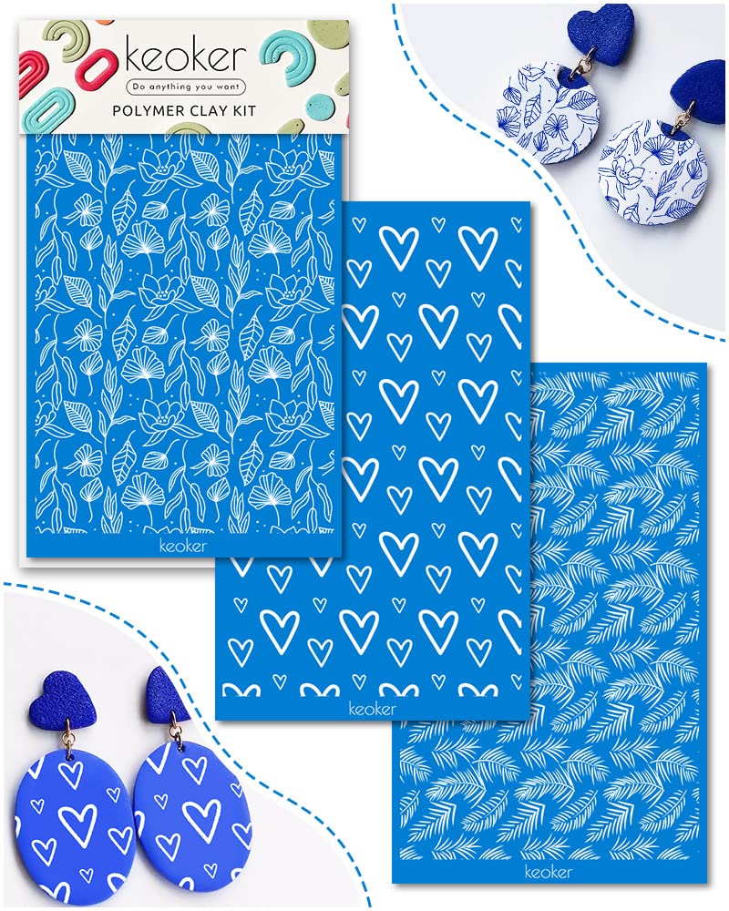 KEOKER Silk Screen Stencils for Polymer Clay 3PCS Reusable Silkscreen Print Kit for Printing on Clay Other Jewelry Clay Earrings Decoration Each 6 X 38