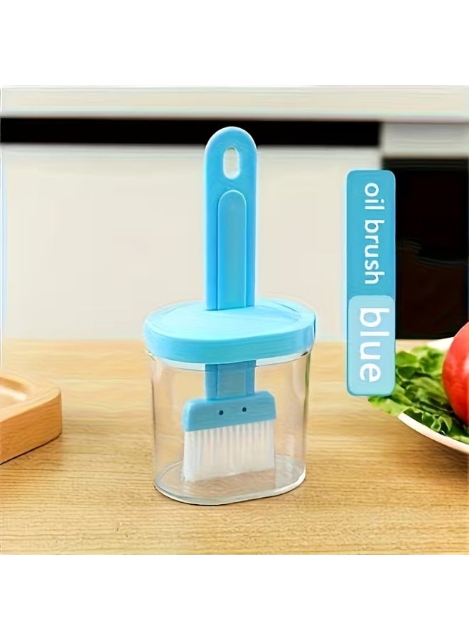 1Pc Silicone Oil Brush with Oil Bottle for BBQ & Baking | Creative Oil Dispenser Basting Brush for Cooking, Grilling, Roasting & Kitchen Use | Portable BBQ Oil Brush for Camping & Outdoor Picnic - Blue - Image 1