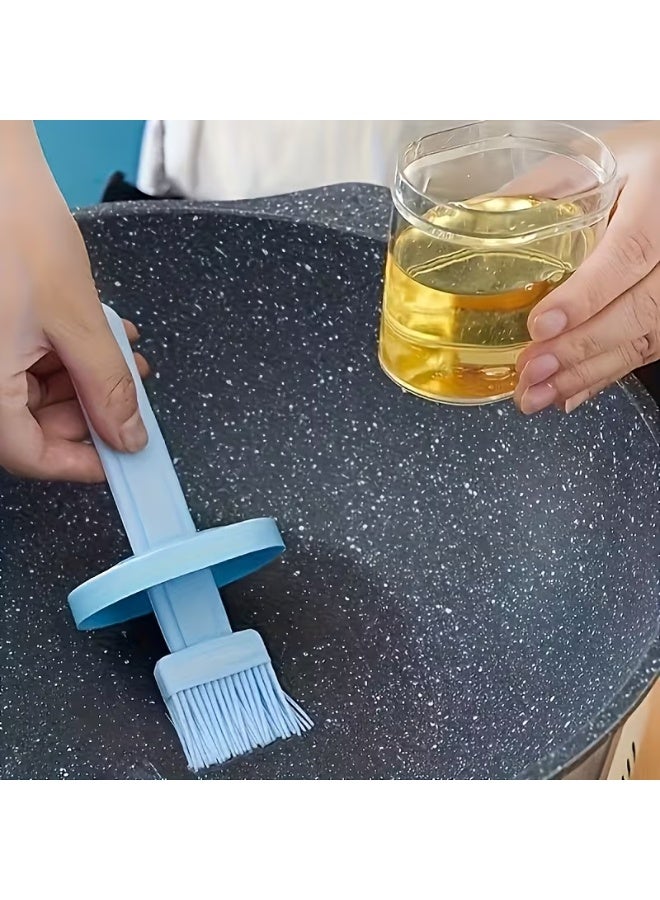 1Pc Silicone Oil Brush with Oil Bottle for BBQ & Baking | Creative Oil Dispenser Basting Brush for Cooking, Grilling, Roasting & Kitchen Use | Portable BBQ Oil Brush for Camping & Outdoor Picnic - Blue - Image 3