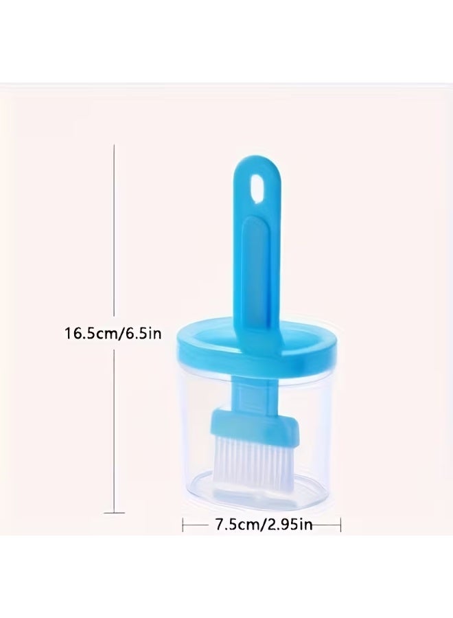 1Pc Silicone Oil Brush with Oil Bottle for BBQ & Baking | Creative Oil Dispenser Basting Brush for Cooking, Grilling, Roasting & Kitchen Use | Portable BBQ Oil Brush for Camping & Outdoor Picnic - Blue - Image 2