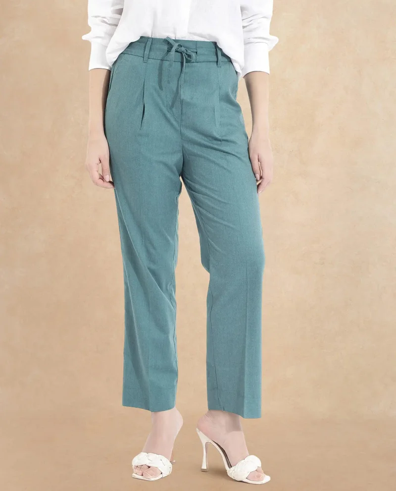 Rareism Women's Tie-Up Closure Straight Fit Ankle-Length Trouser