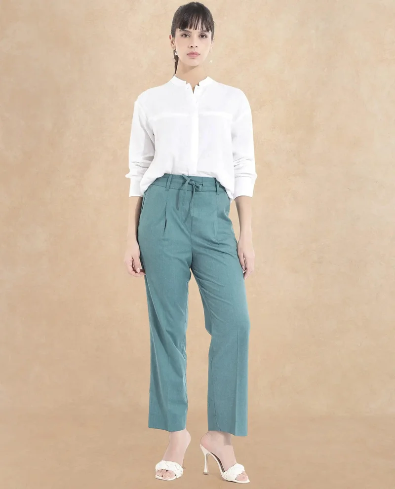 Rareism Women's Tie-Up Closure Straight Fit Ankle-Length Trouser