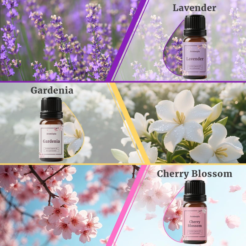 AROMTOPIA Floral Fragrance Oils, Aromtopia Flower Essential Oils for Diffusers for Home, 6x10ml, Fragrance Oil for Candle Soap Making, Lavender, Rose, Gardenia, Cherry Blossom, Jasmine, Neroli - Image 3
