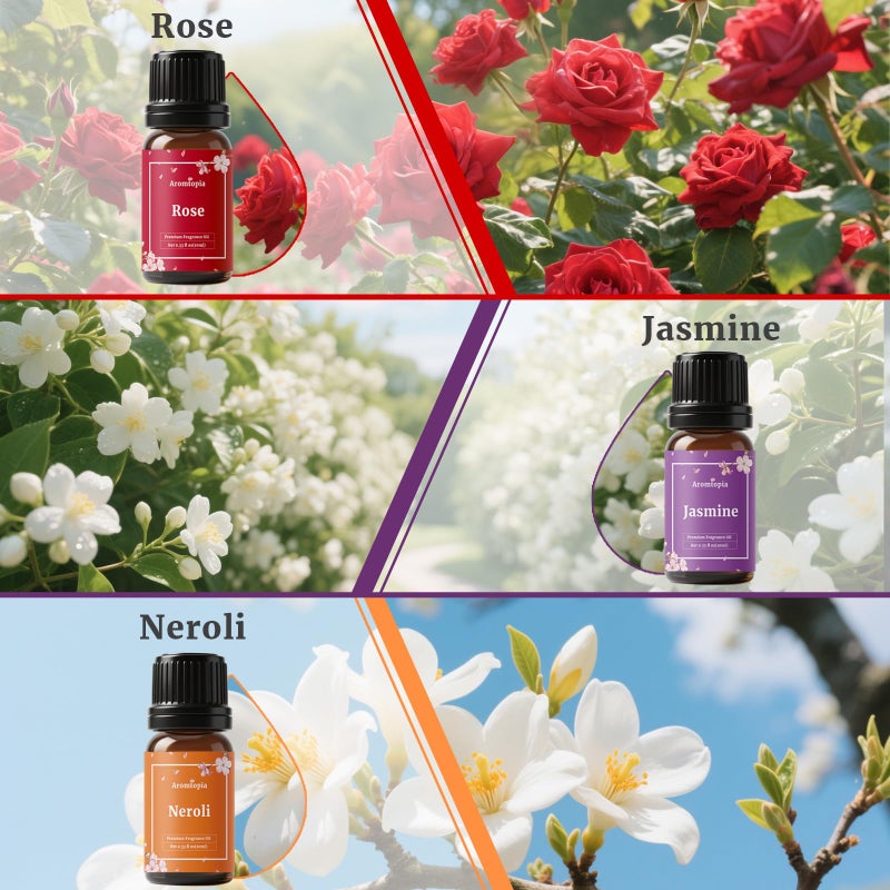 AROMTOPIA Floral Fragrance Oils, Aromtopia Flower Essential Oils for Diffusers for Home, 6x10ml, Fragrance Oil for Candle Soap Making, Lavender, Rose, Gardenia, Cherry Blossom, Jasmine, Neroli - Image 4