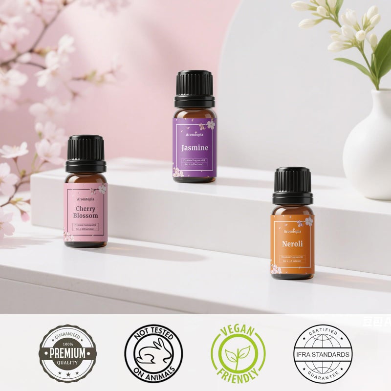 AROMTOPIA Floral Fragrance Oils, Aromtopia Flower Essential Oils for Diffusers for Home, 6x10ml, Fragrance Oil for Candle Soap Making, Lavender, Rose, Gardenia, Cherry Blossom, Jasmine, Neroli - Image 2
