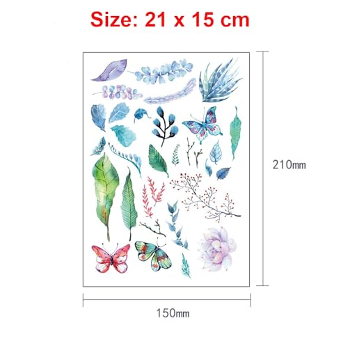 S.A.V.I Colorful Temporary Tattoo - Butterflies, Leaves & Flowers for Men & Women, 21x15cm - Image 2