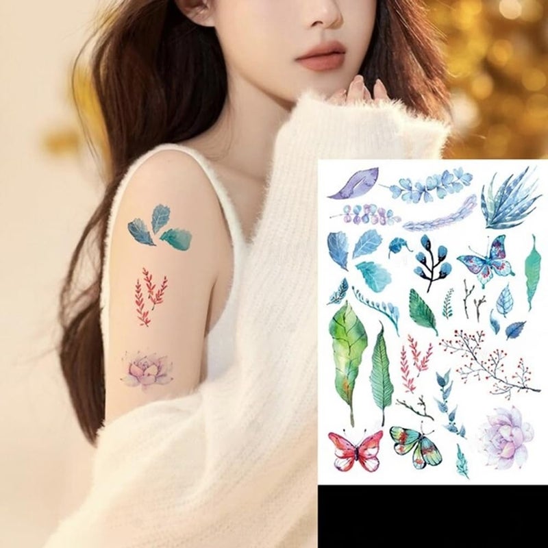 S.A.V.I Colorful Temporary Tattoo - Butterflies, Leaves & Flowers for Men & Women, 21x15cm - Image 5