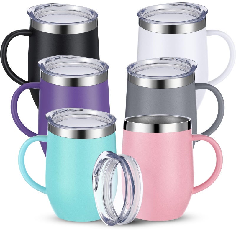 Suclain 6 Pcs 12oz Insulated Coffee Mug with Handle Bulk Stainless Steel Double Wall Vacuum Travel Mug Tumbler Cup with Sliding LidMulticolor - Image 2