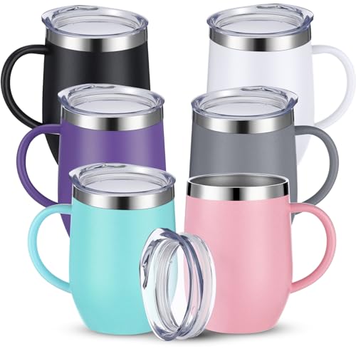 Suclain 6 Pcs 12oz Insulated Coffee Mug with Handle Bulk Stainless Steel Double Wall Vacuum Travel Mug Tumbler Cup with Sliding LidMulticolor - Image 1