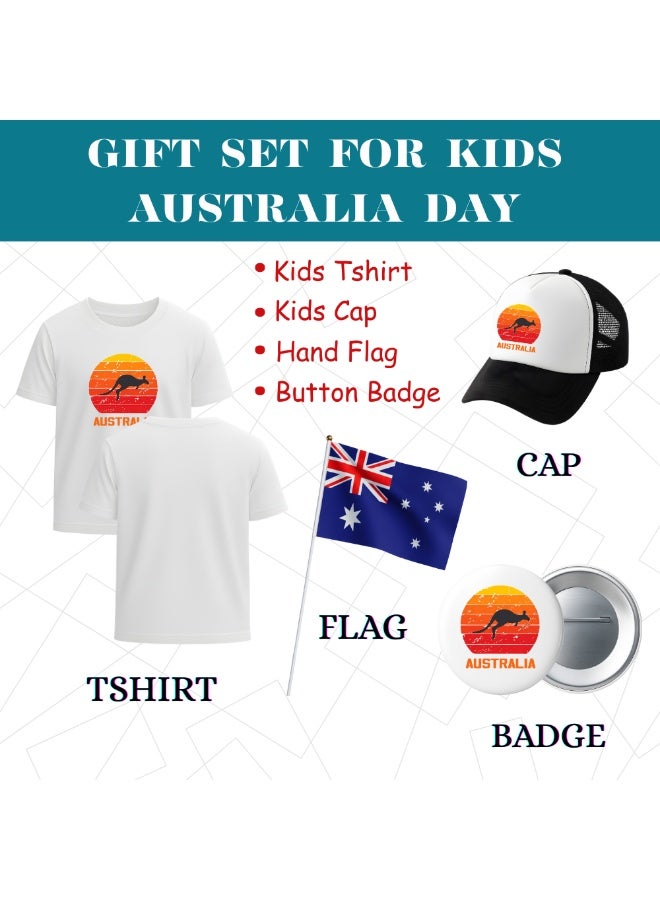 Australia Day Gift Set for Girls - T-Shirt - Cap - Badge and Flag Set - Celebrate Australia Day with this Kids Combo Pack in Style - Image 2