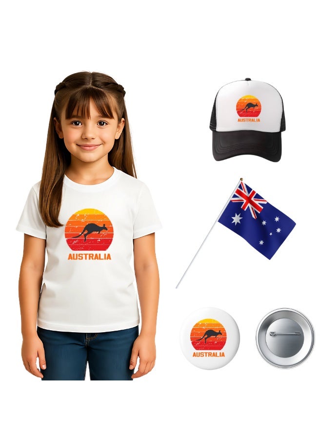 Australia Day Gift Set for Girls - T-Shirt - Cap - Badge and Flag Set - Celebrate Australia Day with this Kids Combo Pack in Style - Image 1