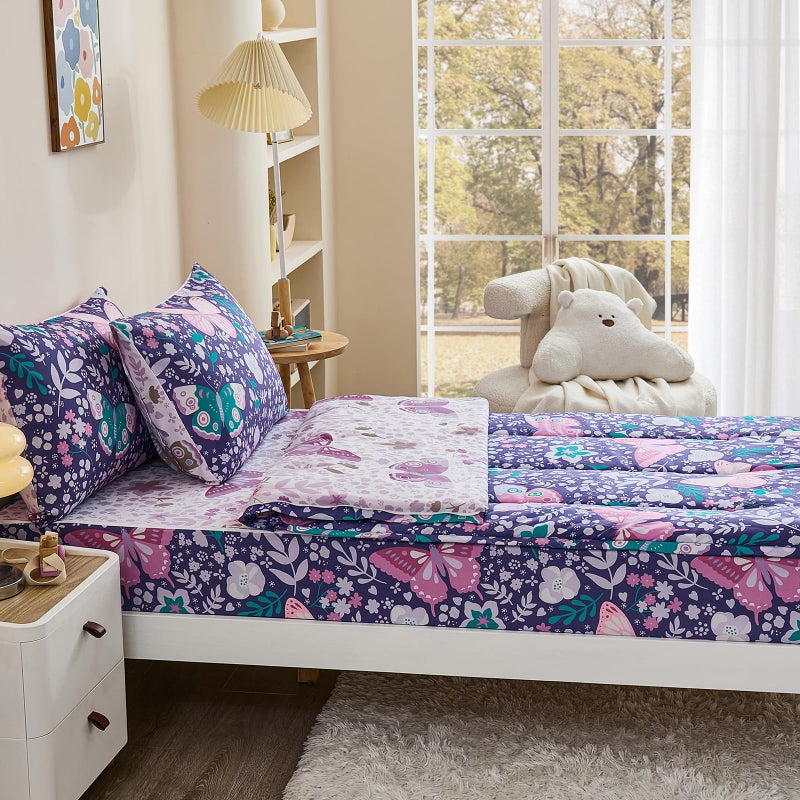 Anibedding 3Pcs Zip Up Bedding Comforter Set for Girls, Purple Butterfly All in One Zipper Full Bedding Set with Pillowcase for Kids - Image 3