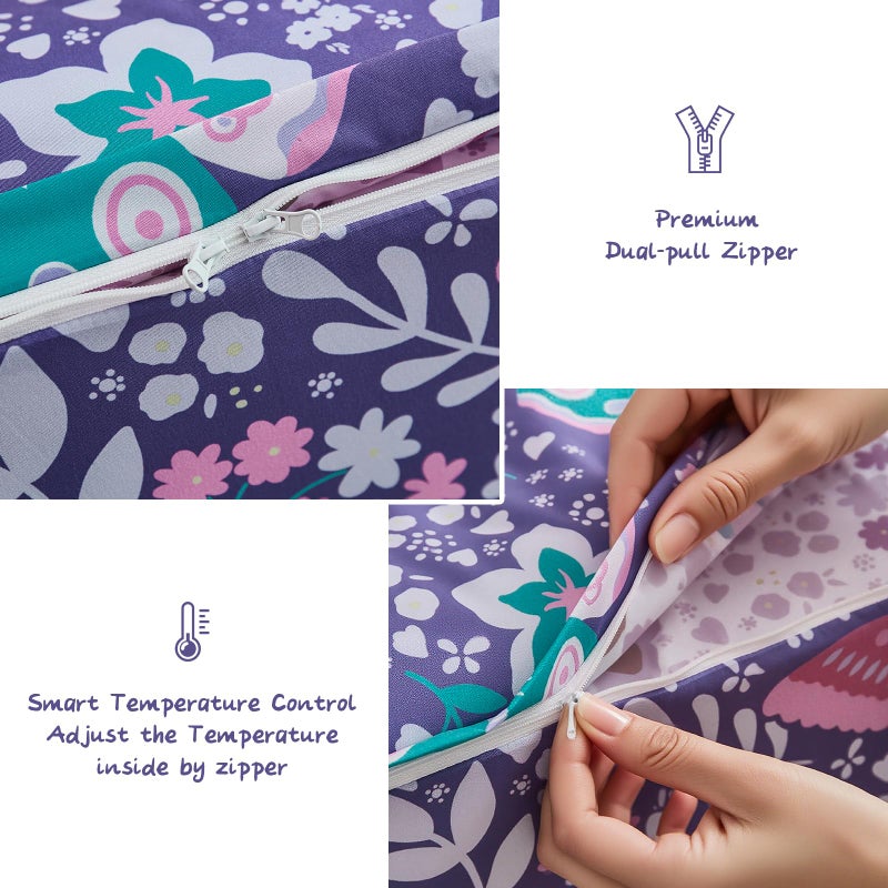 Anibedding 3Pcs Zip Up Bedding Comforter Set for Girls, Purple Butterfly All in One Zipper Full Bedding Set with Pillowcase for Kids - Image 5