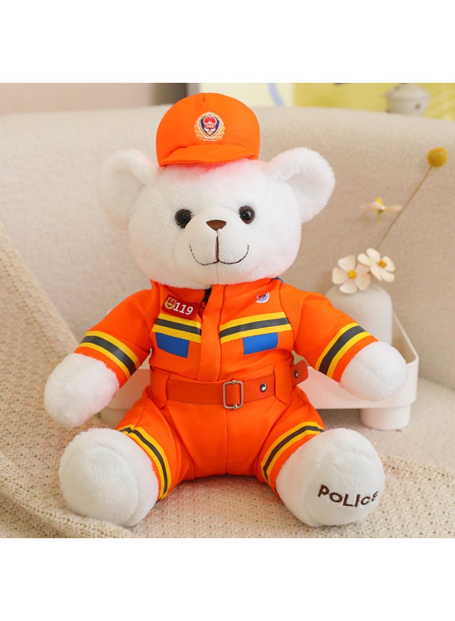 Traffic Police Bear Doll Teddy Bear Plush Toy Doll Special Police Fire Police Bear Police Bear Doll Wholesale-Color:White Fire Bear ]-Height:25cm +exclusive Gift Bag - Image 1