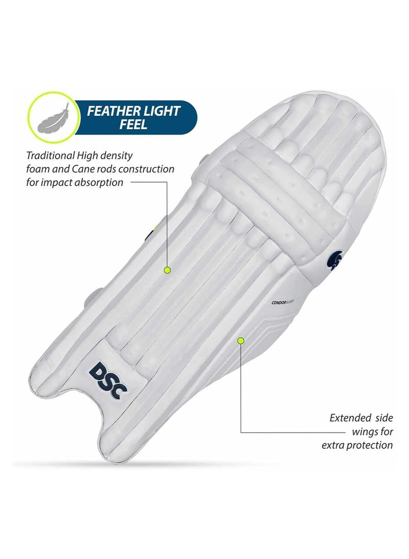 DSC DSC Condor Glider Cricket Batting Legguard | Color: White | Size: Boys, Right Hand | For Men & Boys | Material: PVC Facing | Shock Absorption | Enhanced Protection and Comfort - Image 1