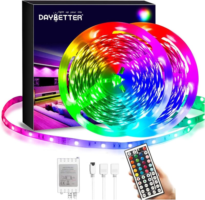 DAYBETTER Led Strip Lights 40ft, RGB Color Changing Led Strips with 44 Keys Remote Control for Room, Bedroom, Suitable for Home Decor, Living Room, Kitchen, Home Party Decoration, 24V - Image 1