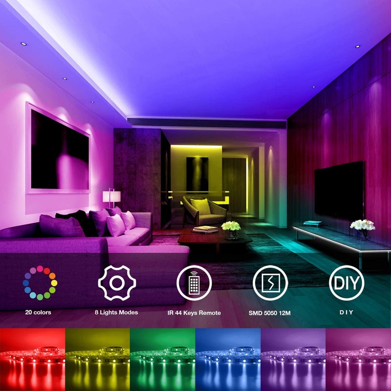 DAYBETTER Led Strip Lights 40ft, RGB Color Changing Led Strips with 44 Keys Remote Control for Room, Bedroom, Suitable for Home Decor, Living Room, Kitchen, Home Party Decoration, 24V - Image 2