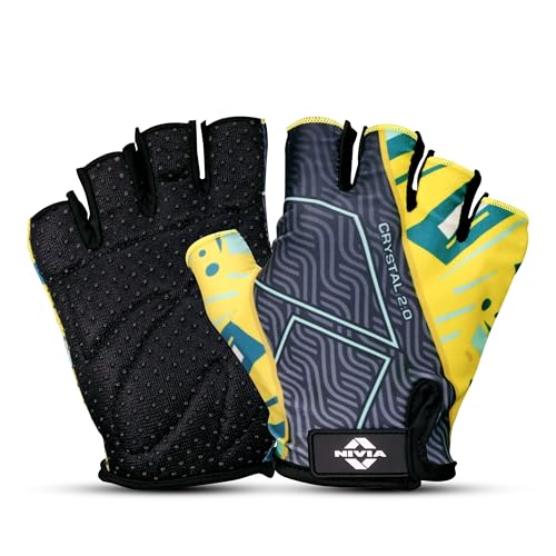 Nivia Crystal 2.0 Gym Gloves for Men & Women, Dotted Padded Palm with Breathable Fabric & Stretch Gussets Between Fingers, Ideal for Cycling, Crossfit, Weightlifting & Fitness Workouts (Yellow, M) - Image 1