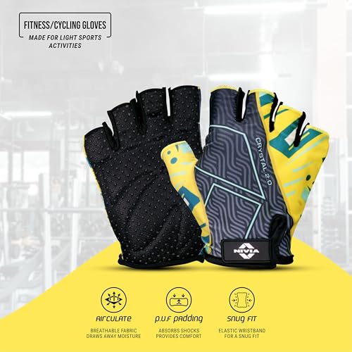 Nivia Crystal 2.0 Gym Gloves for Men & Women, Dotted Padded Palm with Breathable Fabric & Stretch Gussets Between Fingers, Ideal for Cycling, Crossfit, Weightlifting & Fitness Workouts (Yellow, M) - Image 3