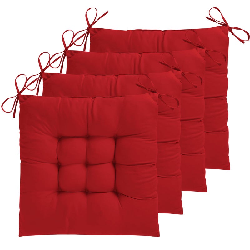 ELFJOY 4 Pack Chair Cushions for Dining Chairs 17x17 inch Seat Cushions for Kitchen Chairs Soft and Comfortable Square Chair Pads with Ties Red