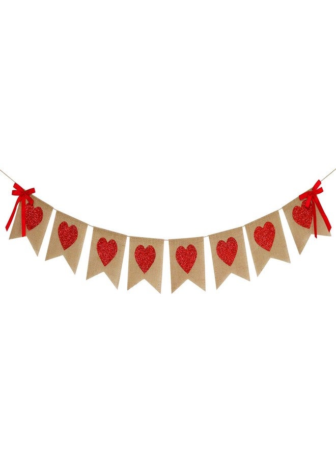 Partyprops Burlap Heart Banner Garland | Red Glitter Heart | Valentine's Day Decorations| Rustic Valentines Decor | Valentines Burlap Banner | Wedding Anniversary Birthday Party Decorations Supplies - Image 1