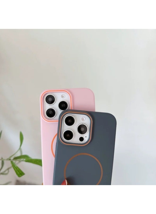 Generic - For IPhone16 Color Contrast Frame Thin Ring Magnetic Suction Phone Case Apple 15 Skin-Friendly Frosted PC Drop-Resistant Protective Case-Color:Soft Contrasting Color Magnetic Suction -Applicable Mod - Image 1