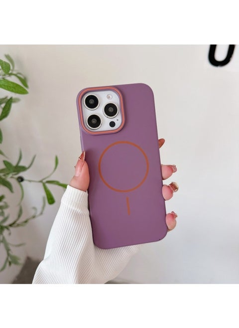 For IPhone16 Color Contrast Frame Thin Ring Magnetic Suction Phone Case Apple 15 Skin-Friendly Frosted PC Drop-Resistant Protective Case-Color:Soft Contrasting Color Magnetic Suction -Applicable Mod