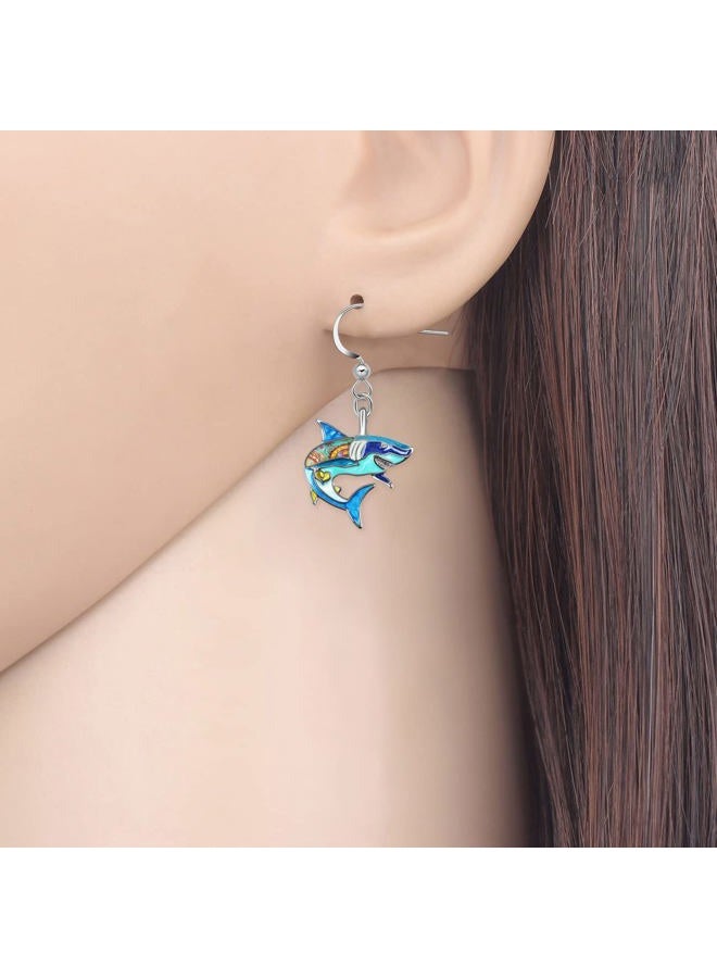 Newei Cute Enamel Whale Octopus Jellyfish Shark Earrings Dangle Jewelry for Women Sea Animals Gifts (Blue Shark) - Image 2