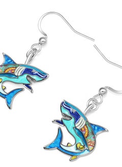 Newei Cute Enamel Whale Octopus Jellyfish Shark Earrings Dangle Jewelry for Women Sea Animals Gifts (Blue Shark)  - Image 3