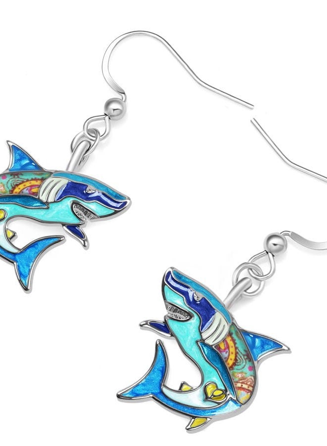 Newei Cute Enamel Whale Octopus Jellyfish Shark Earrings Dangle Jewelry for Women Sea Animals Gifts (Blue Shark) - Image 3