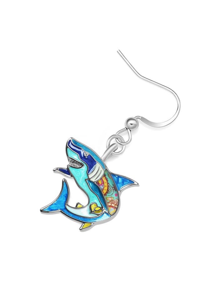 Newei Cute Enamel Whale Octopus Jellyfish Shark Earrings Dangle Jewelry for Women Sea Animals Gifts (Blue Shark) - Image 4