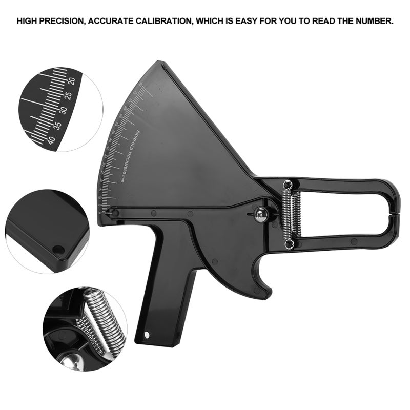 Body Fat Caliper: Black Quality Plastic, High Precision Accurate Calibration, Portable Lightweight - Anti-slip Durable Design, Skinfold Measure for Fitness Body Change Tracking - Image 1