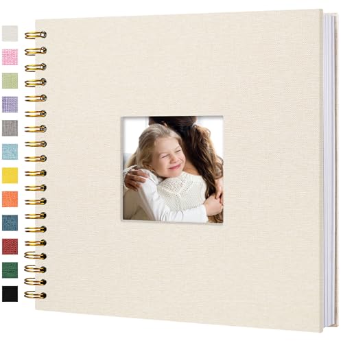 Hiwhy Scrapbook Photo Album Linen Cover 10 x 10 Inch Hardcover Kraft White Pages Memory Book for Travel Wedding Guest Book Christmas Baby Shower 40 Sheets 80 PagesBeige