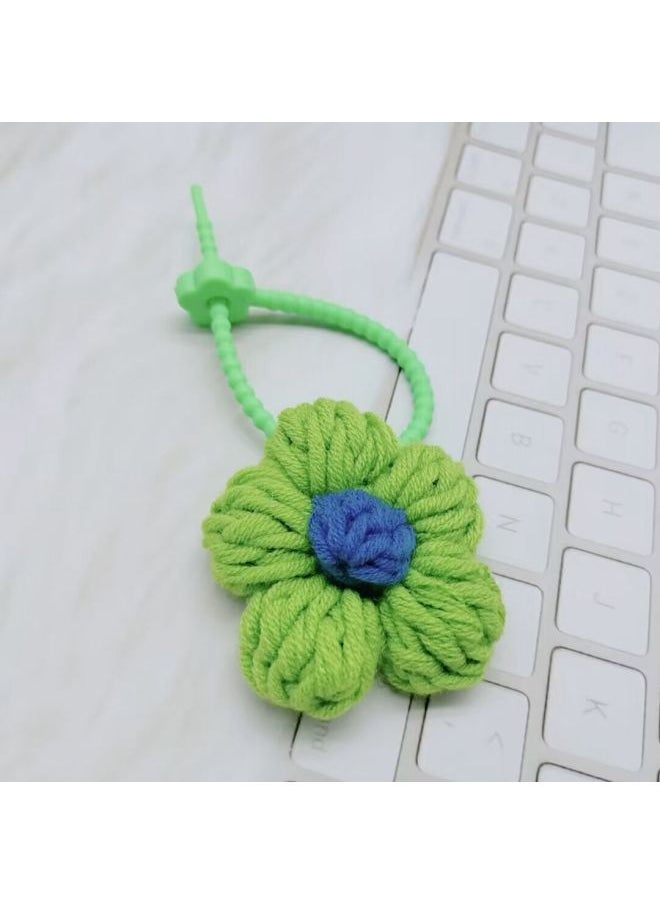 Colorful Wool Flower Car Keychain Pendant Creative Small Fresh Listing Accessories Bag Decoration-Specifications:Green  - Image 1