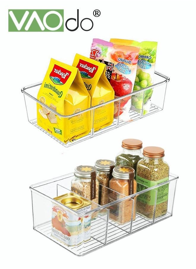 VAOdo - 2PCS Snack Organizer for Pantry Food Organization and Storage Clear Bins Removable 3 Dividers Acrylic Fridge Refrigerator Organizers for Kitchen Cabinets Snacks Packets Sauce Pouches - Image 1