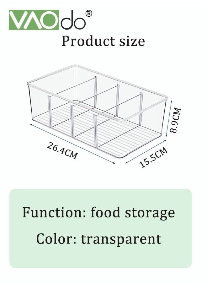 VAOdo - 2PCS Snack Organizer for Pantry Food Organization and Storage Clear Bins Removable 3 Dividers Acrylic Fridge Refrigerator Organizers for Kitchen Cabinets Snacks Packets Sauce Pouches - Image 1