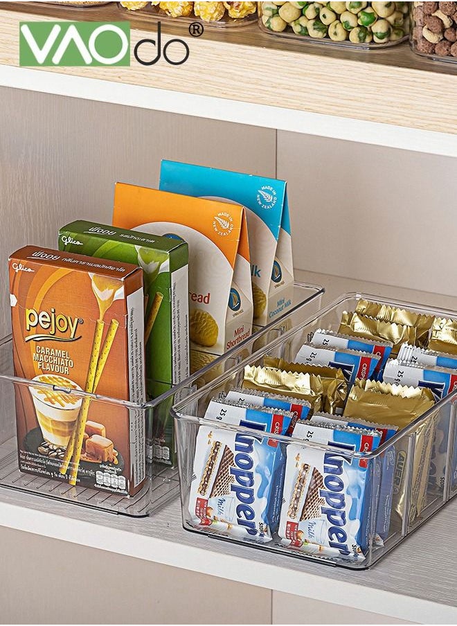 VAOdo - 2PCS Snack Organizer for Pantry Food Organization and Storage Clear Bins Removable 3 Dividers Acrylic Fridge Refrigerator Organizers for Kitchen Cabinets Snacks Packets Sauce Pouches - Image 1