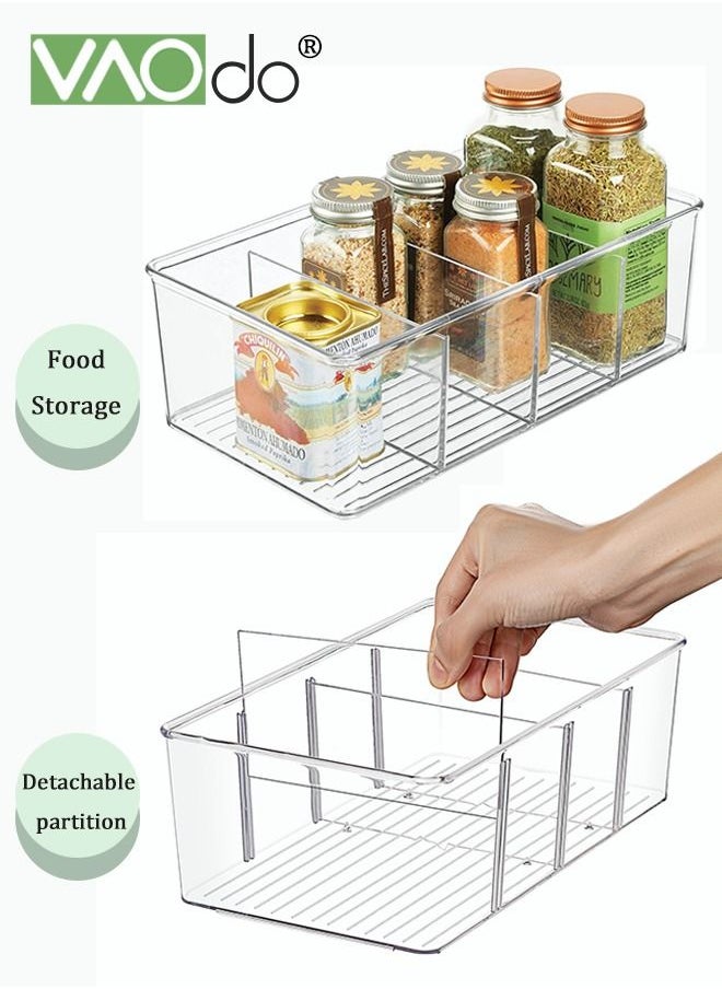 VAOdo - 2PCS Snack Organizer for Pantry Food Organization and Storage Clear Bins Removable 3 Dividers Acrylic Fridge Refrigerator Organizers for Kitchen Cabinets Snacks Packets Sauce Pouches - Image 1