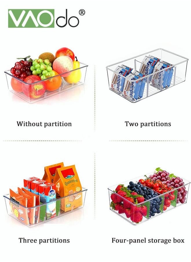 VAOdo - 2PCS Snack Organizer for Pantry Food Organization and Storage Clear Bins Removable 3 Dividers Acrylic Fridge Refrigerator Organizers for Kitchen Cabinets Snacks Packets Sauce Pouches - Image 1