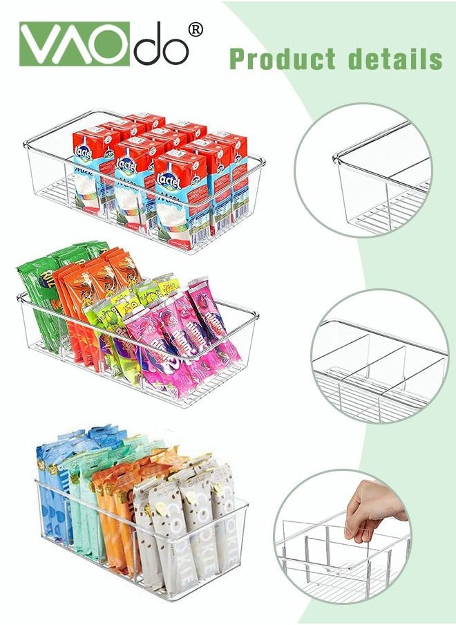 VAOdo - 2PCS Snack Organizer for Pantry Food Organization and Storage Clear Bins Removable 3 Dividers Acrylic Fridge Refrigerator Organizers for Kitchen Cabinets Snacks Packets Sauce Pouches - Image 1