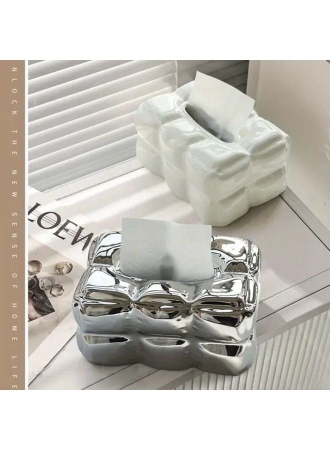 Silvery Ceramic Tissue Box With Cloud Design For Living Room And Bathroom Decor - Image 4