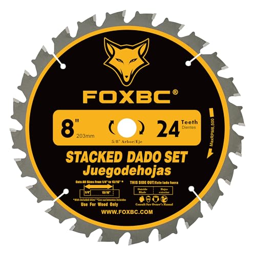 FOXBC 8" Carbide Stacking Dado Blade Set for SawStop, Jet, Dewalt, Bosch Saw - 14 Pieces - Image 3
