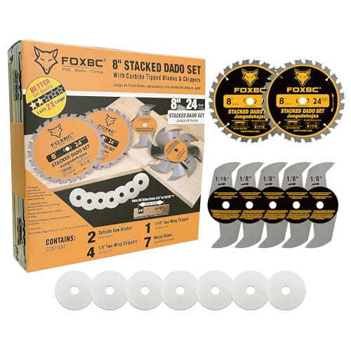 FOXBC 8" Carbide Stacking Dado Blade Set for SawStop, Jet, Dewalt, Bosch Saw - 14 Pieces - Image 2