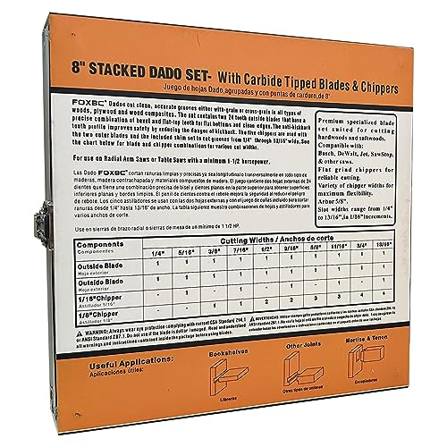 FOXBC 8" Carbide Stacking Dado Blade Set for SawStop, Jet, Dewalt, Bosch Saw - 14 Pieces - Image 5