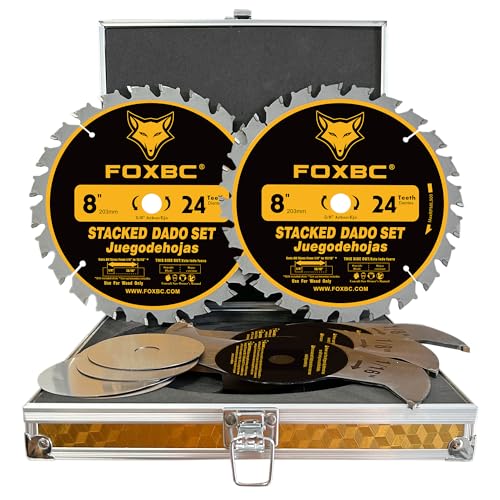 FOXBC 8" Carbide Stacking Dado Blade Set for SawStop, Jet, Dewalt, Bosch Saw - 14 Pieces - Image 1