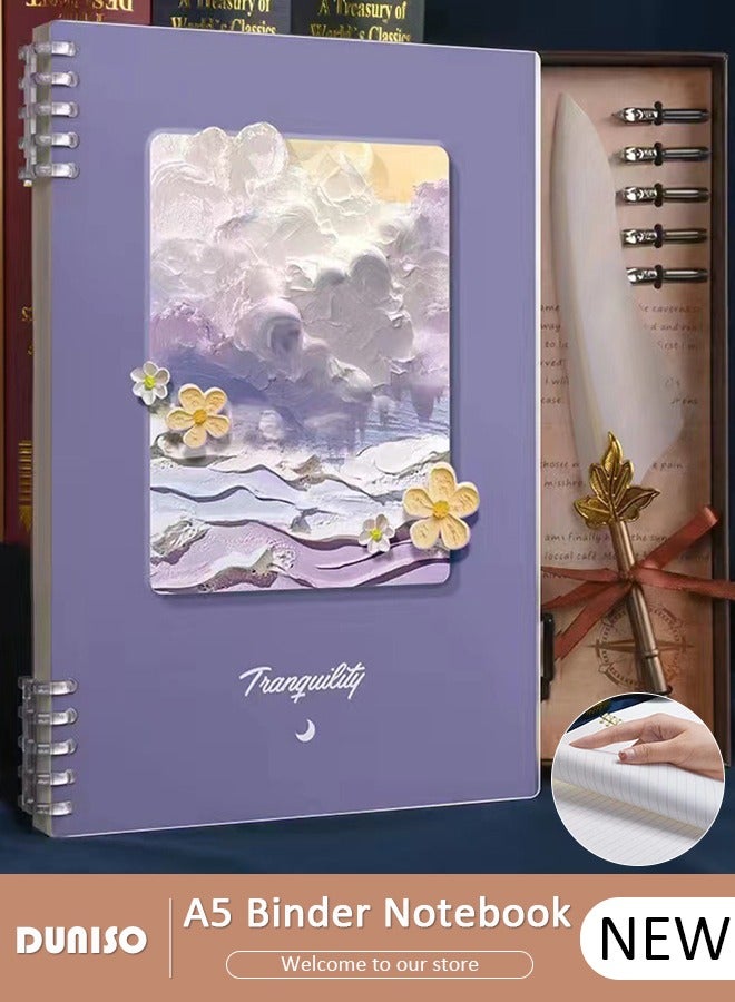 DUNISO A5 Binder Cover Notebook,Refillable Notebook Round Ring Binder with Stretch Buckle and Horizontal Core 60 Pieces, Waterproof and Durable Notebook Protector for School Home Office  - Image 1